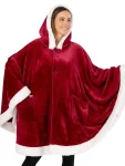 Women Red Hooded Christmas Poncho