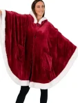 Women Red Hooded Christmas Poncho